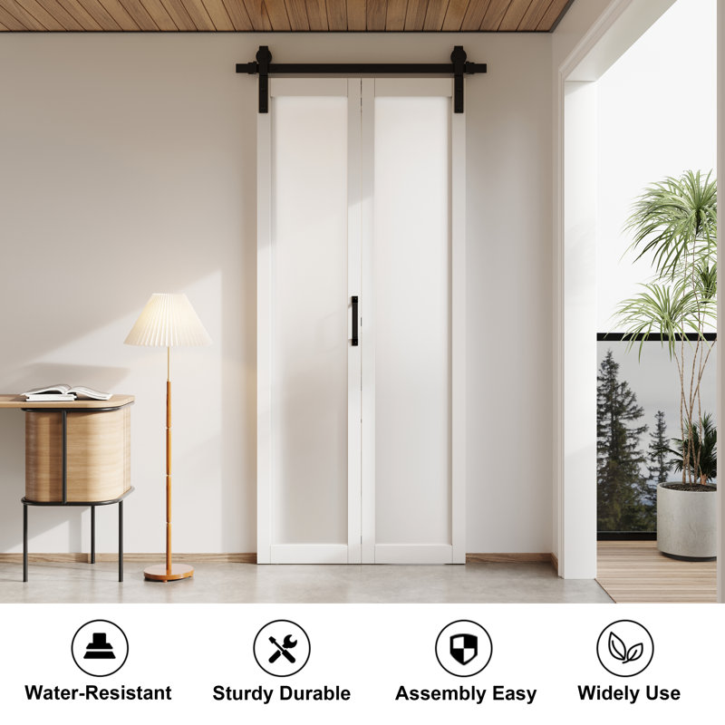 HOZONE Top Mount Glass BiFold Sliding Single Barn Doors with Hardware